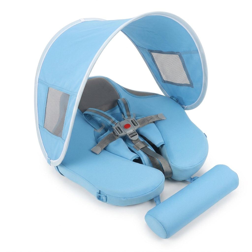 AquaNest sky blue baby float with the sun canopy attached