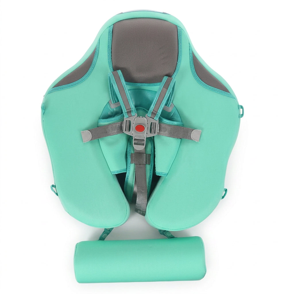 AquaNest baby float in mint, top view with 5-point harness